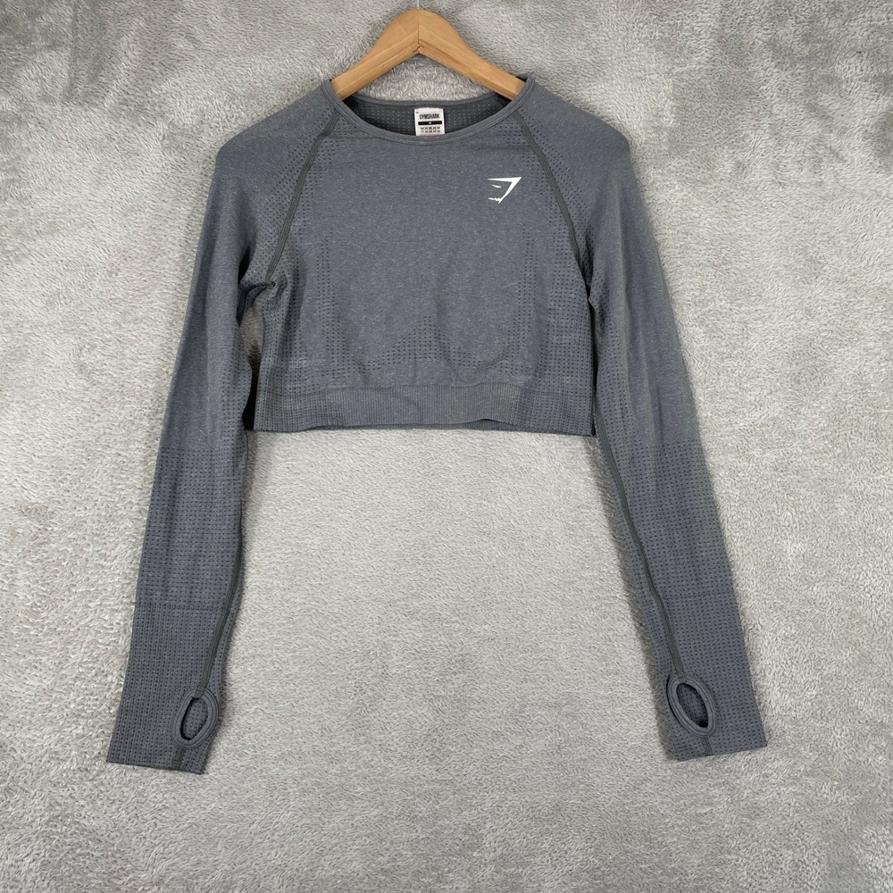 Gymshark Vital Seamless 2.0 Crop Top Womens Medium Gray Marl Thumbholes Workout